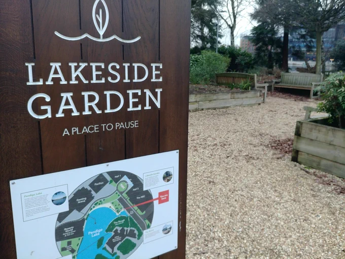 Lakeside accessible garden and woodland next to @NEC lake.
