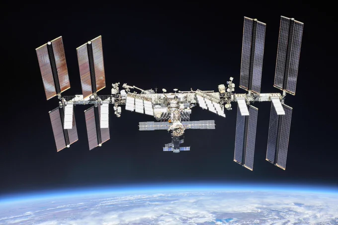 The International Space Station orbiting Earth.
