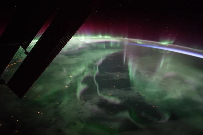 Northern lights over Canada as seen from the International Space Station.