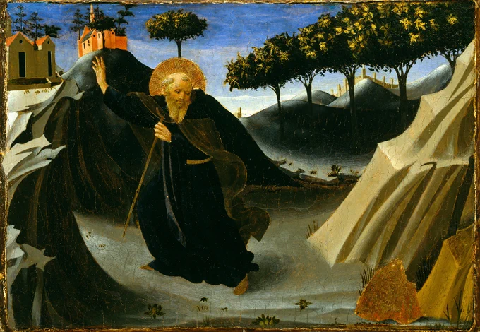 Fra Angelico, St. Anthony Shunning the Mass of Gold, tempera on panel, Italy, Florence, ca. 1435–40. Museum of Fine Arts, Houston, 44.550 / The Edith A. and Percy S. Straus Collection / Bridgeman Images