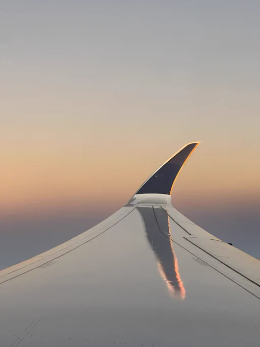 The wingtip of an airliner.