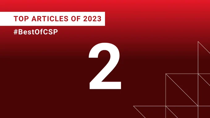 A graphic celebrating Canadian Science Publishing's Top Articles of 2023 Countdown. White text on a red background reads: "TOP ARTICLES OF 2023: #2." On the left side of the graphic is the hashtag #BestOfCSP.
