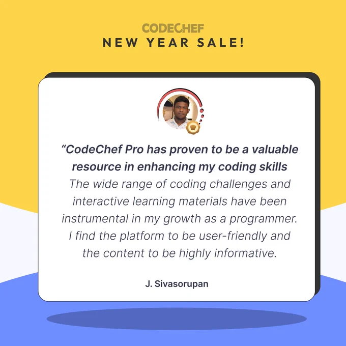 A codechef pro user says " Codechef Pro has proven to be a valuable resource in enhancing my coding skills..."