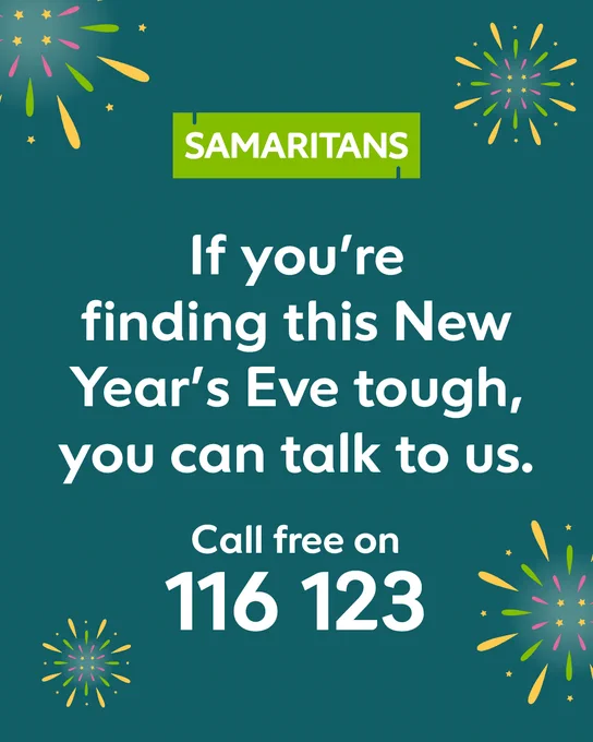 If you're finding this New Year's Eve tough, you can talk to us. Call free on 116 123