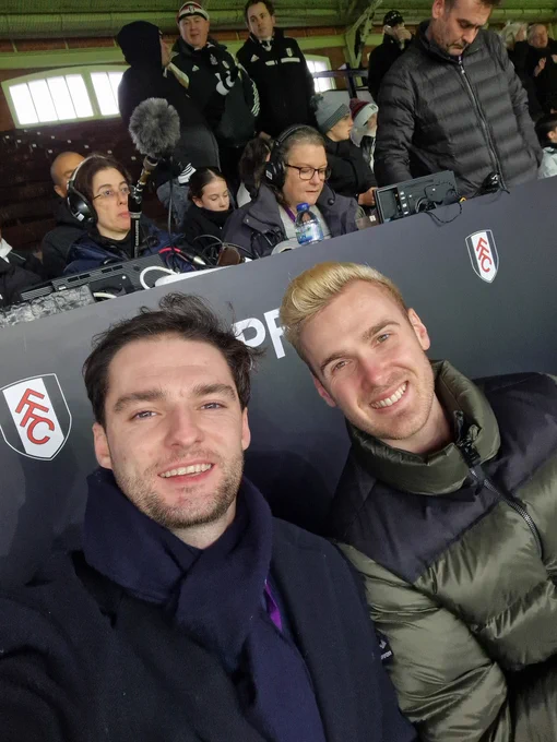 Sam and Nick in their commentary position pre-match 