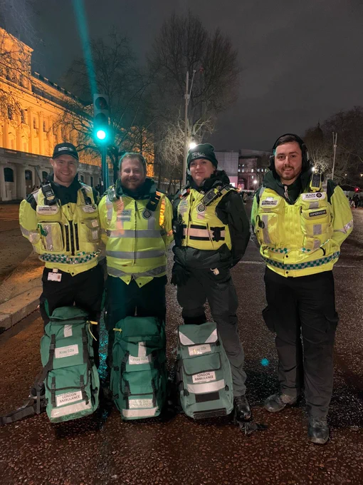 A picture of Dominic, Andrew, Rebecca and Declan are one of our walking Medical Response Teams in central London tonight.