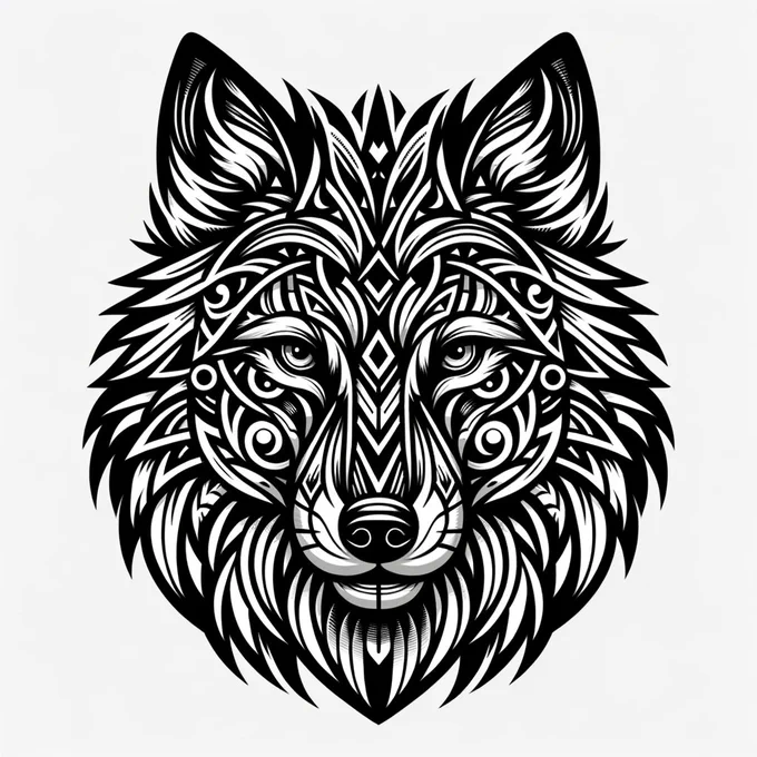DALL-E: "tribal-style line-art of wolf face" 