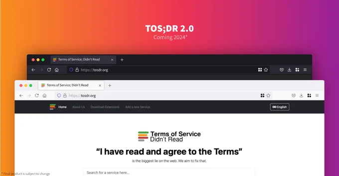A modern redesign of the Frontpage of terms of service didn't read.