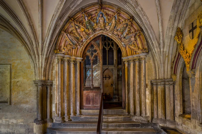 Norwich Cathedral.
The Prior’s Door (ca. 1300) leads from the northeast corner of the Cloister into the South Aisle of the Nave and would have been the primary entrance into the Cathedral of the monastic community.