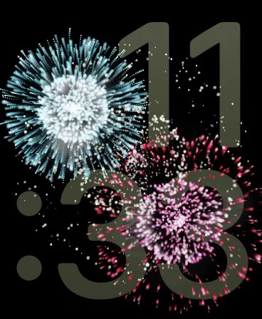 Screenshot of fireworks over the watch face of an Watch.
