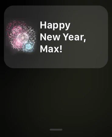 Screenshot of the Watch notification center with a happy new year notification.