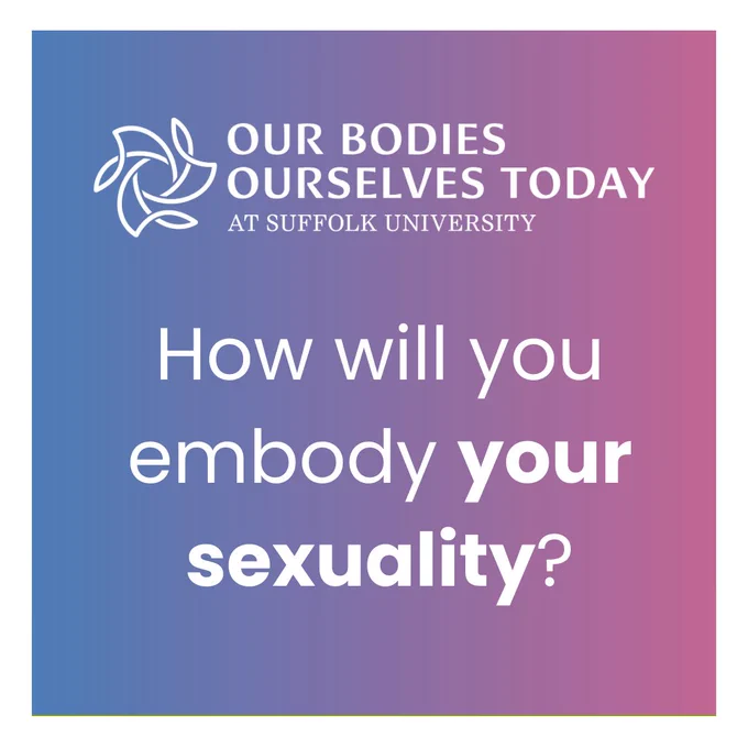 A blue to purple to pink gradient background with white border. At the top is the OBOS Today logo with the following question underneath in white: “How will you embody your sexuality?” 
