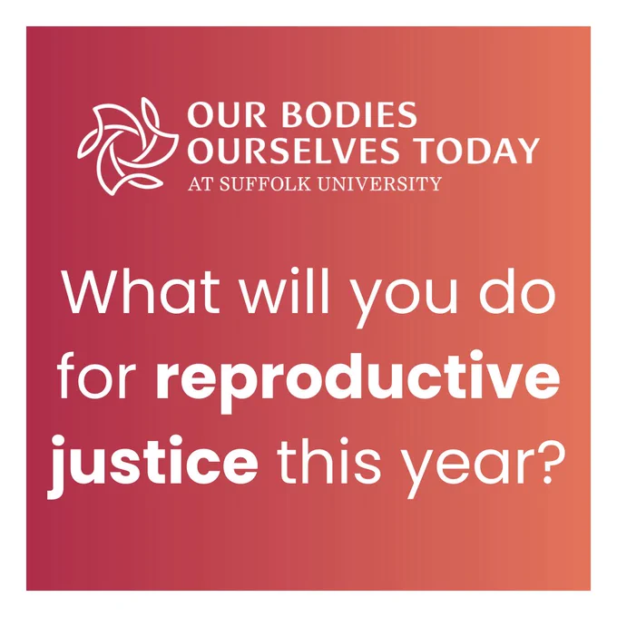 A red orange gradient background with white border. At the top is the OBOS Today logo with the following question underneath in white: “What will you do for reproductive justice this year?” 