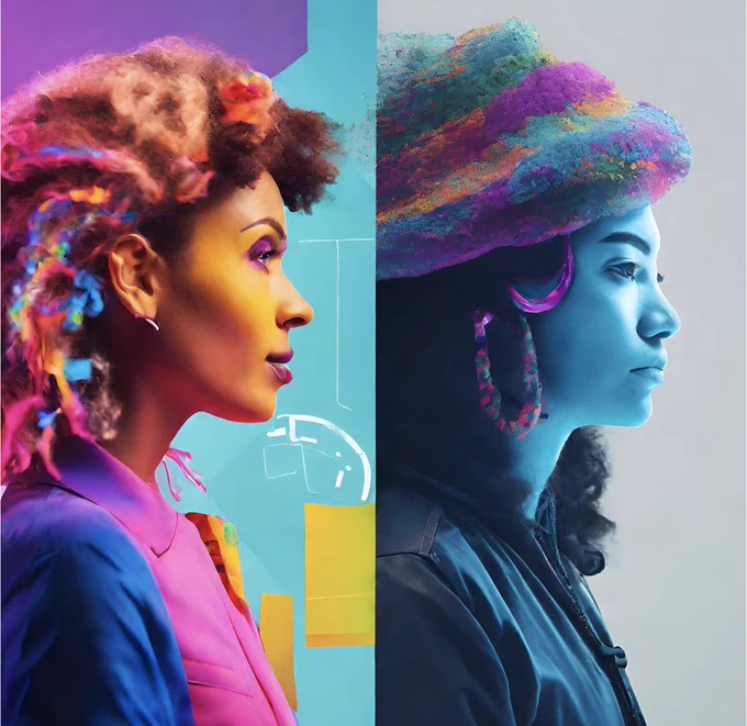 Side-by-side comparison image illustrating the transformation of a LinkedIn profile. On the left, a conventional corporate profile; on the right, a vibrant and dynamic profile reflecting a journey from 9-to-5 professionalism to colorful entrepreneurial spirit. The image symbolizes the evolution and visual impact of optimizing one's LinkedIn presence