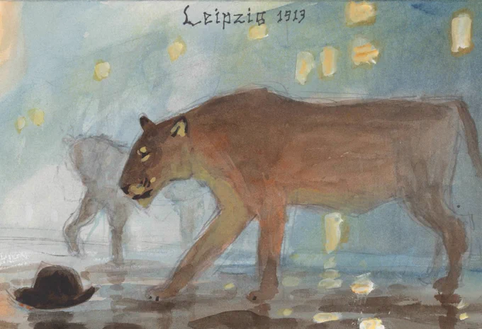 Walton Ford (b. 1960), Leipzig Study 2, 2018, watercolor, gouache, and ink over graphite on paper, 7 3/4 x 15 1/4 in. The Morgan Library & Museum, gift of the artist, 2019.230. (c) 2023 Walton Ford.