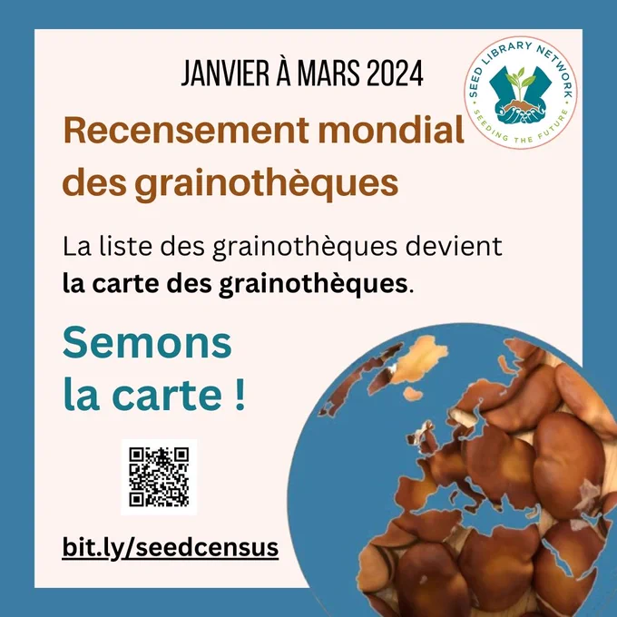Nous construisons une carte des bibliothèques de semences et collectons des ressources pour soutenir les communautés afin d'accroître l'accès aux #semences dans leurs régions. En 2010, nous comptions plus de 2.600 bibliothèques répertoriées. Nous mettons à jour et élargissons notre liste et la transformons en une carte en ligne. Le recensement sera mené jusqu’en mars 2024.
#SemonsLaCarte #RecensementMondial #Grainothèques #BibliothèqueDeSemences #Graines