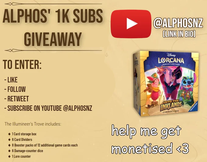 I (@AlphosNZ) am running a giveaway for the Set 3 Into The Inklands Trove Set.

To enter you must:

- Like this Tweet
- Follow me on Twitter
- Retweet this Tweet
- And Subscribe on Youtube @AlphosNZ