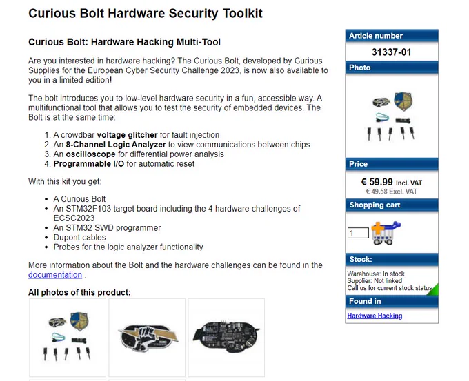 Screen snip of the product page