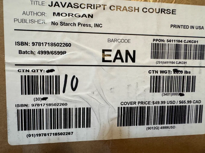 Outside of the box showing the ISBN: 9781718502260
