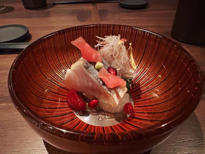 A bowl with fish slices