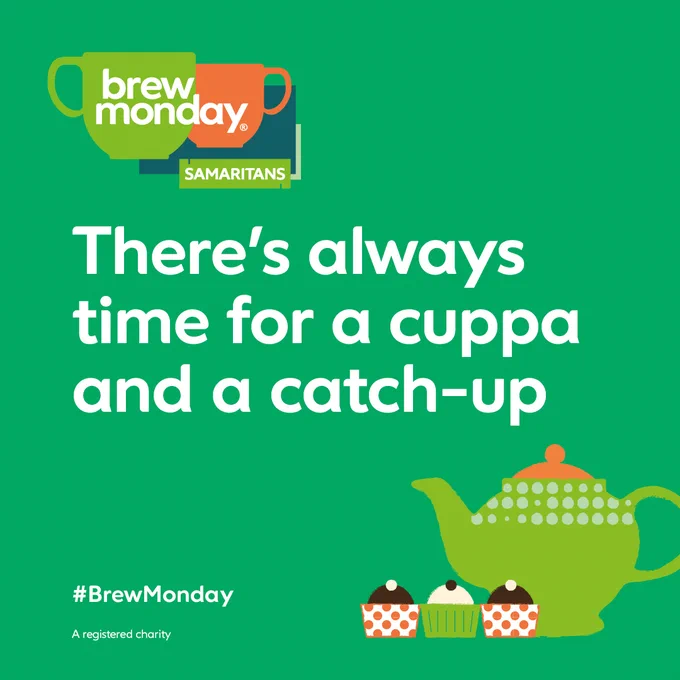 A graphic to promote Brew Monday with the quote 'There's always time for a cuppa and a catch-up.' 