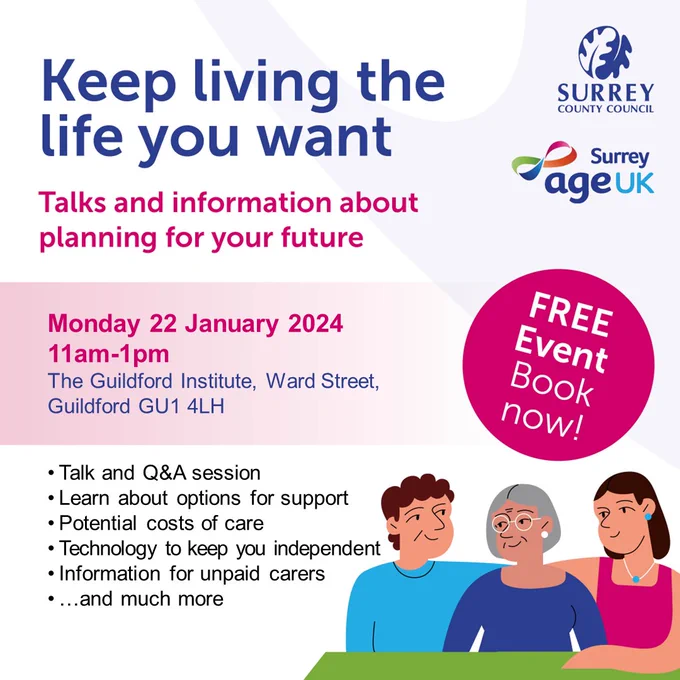 Graphic of older woman with adult children and headline of 'keep living the life you want'