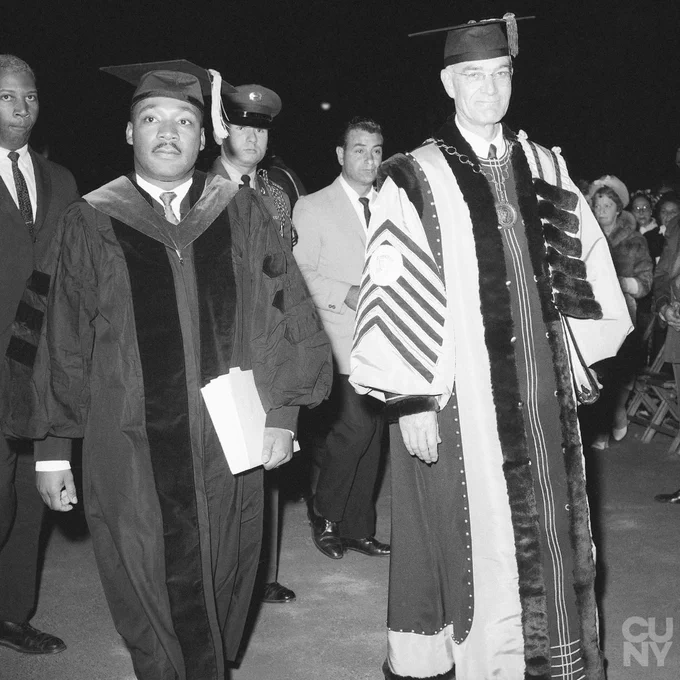 Image of Martin Luther King Jr. with Dr. Buell G. Gallagher at City College commencement on June 12, 1963.