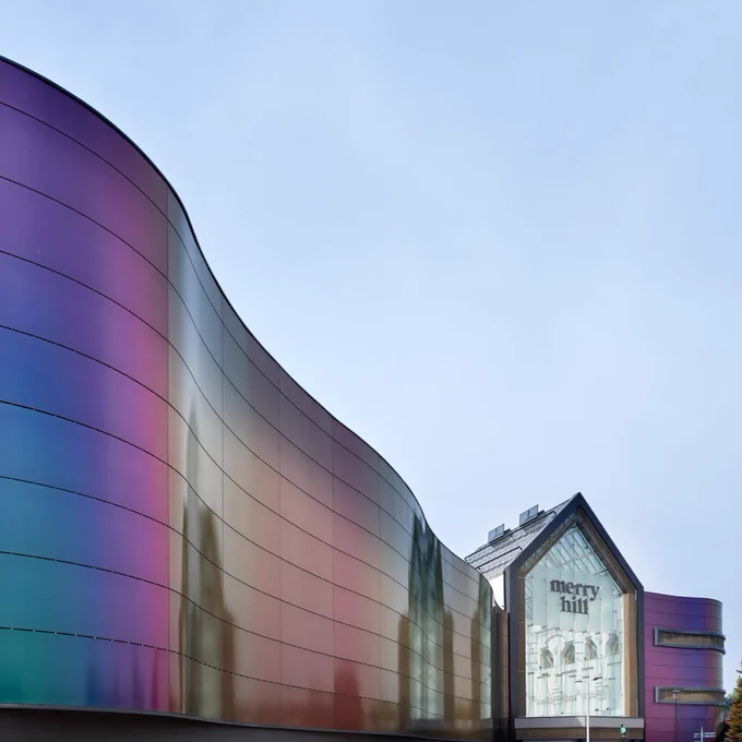 An external shot of Merry Hill's iridescent cladding.