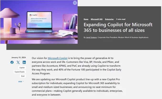Picture of Copilot announcement