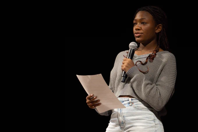Rocky Mountain High School student Kiara Ruff speaks at the 2024 MLK Day celebration.