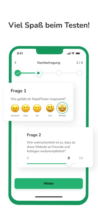 Screenshot der RapidTester App