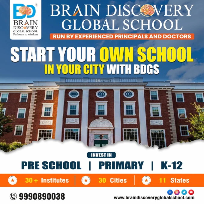 Are you dreaming of starting a preschool in India? Dive into our comprehensive step-by-step guide and embark on a journey to educational excellence with Brain Discovery Global School!

Start a Preschool in India

Preschool Setup Guide

Opening a Play School

Early Childhood Education Business

Brain Discovery Global School

🚀 Why Choose Brain Discovery Global School's Guide for Starting Your Preschool? 🚀

🏡 Location Insights: Discover strategic insights on selecting the perfect location for your preschool in India, maximizing visibility and accessibility.

📚 Curriculum Excellence: Tailor your curriculum with Brain Discovery Global School's expertise, ensuring a balanced blend of academics, play, and holistic development.

👥 Licensing and Regulations: Navigate the regulatory landscape effortlessly with our guidance, ensuring compliance and a smooth setup process.

🔗 Dive into our Step-by-Step Guide Now: School Business Opportunity

Contact Us : 9990890038