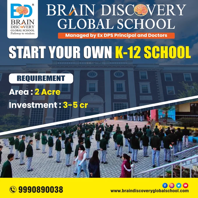 Are you dreaming of starting a preschool in India? Dive into our comprehensive step-by-step guide and embark on a journey to educational excellence with Brain Discovery Global School!
Why Choose Brain Discovery Global School's Guide for Starting Your Preschool? 🚀

🏡 Location Insights: Discover strategic insights on selecting the perfect location for your preschool in India, maximizing visibility and accessibility.

📚 Curriculum Excellence: Tailor your curriculum with Brain Discovery Global School's expertise, ensuring a balanced blend of academics, play, and holistic development.

👥 Licensing and Regulations: Navigate the regulatory landscape effortlessly with our guidance, ensuring compliance and a smooth setup process.

💡 Innovative Teaching Methods: Learn how to implement cutting-edge teaching methodologies that captivate young minds and set your preschool apart.

🔗 Dive into our Step-by-Step Guide Now: School Business Opportunity

Contact Us : 9990890038