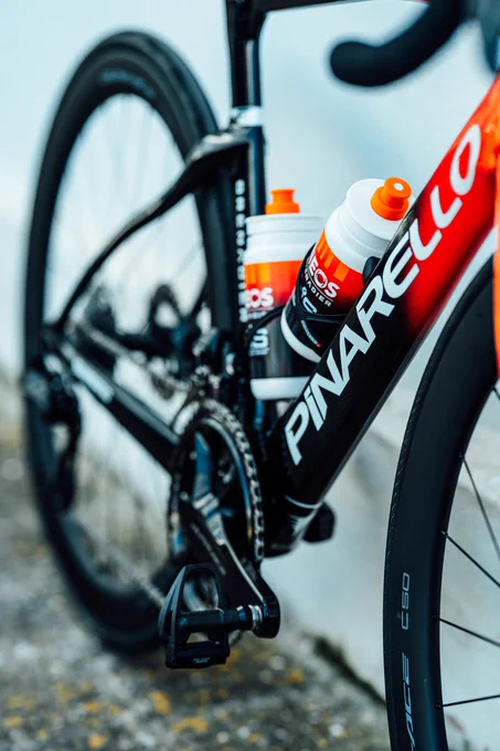 A side view of our new Pinarello with Elite bottles in the bottle cages.