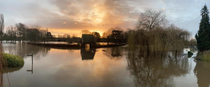 A photograph of a flooded Rowntree Park in York