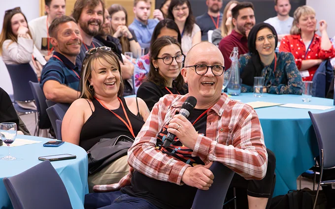 Gareth Ford-Williams and others taking part in Debate Club at Co-op's HQ, as part of NUX Manchester in May 2023