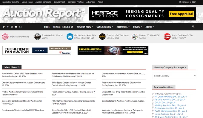 AuctionReport.com Home Page of Web Site