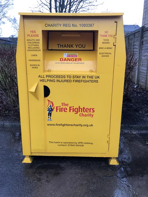 The Firefighters Charity clothes bank.