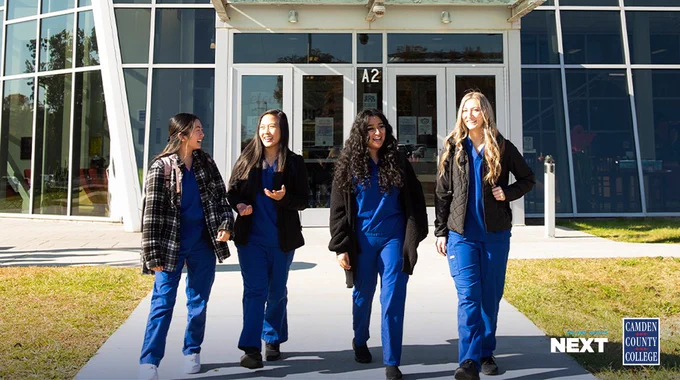 Nursing students are walking and laughing