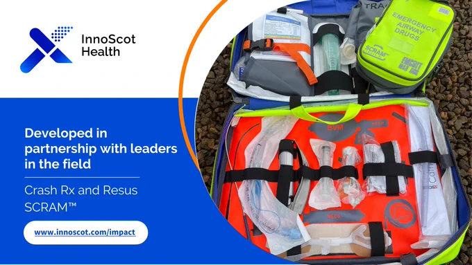 The Crash Rx and Resus SCRAM™ pictured on the gravel, alongside the text - "Developed in partnership with leaders in the field. Crash Rx and Resus SCRAM™"