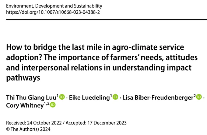Paper title: How to bridge the last mile in agro-climate service adoption? The importance of farmers’ needs, attitudes and interpersonal relations in understanding impact pathways 