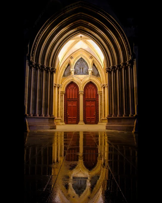 The West Porch and Doorway to St Albans Cathedral.

The west front of the cathedral was rebuilt by Edmund Beckett, Lord Grimthorpe, in 1880.
