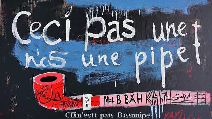 magritte's painting of "Ceci n'est pas une pipe", but in the painting style of Jean Michel Basquiat --ar 16:9 --no faces people text --v 6.0