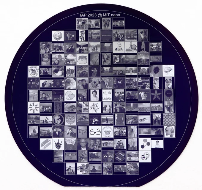 A circular chip image with many small photos. 