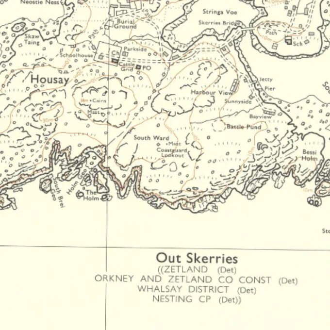 detail showing Housay, Out Skerries, Shetland from Ordnance Survey 1973 map