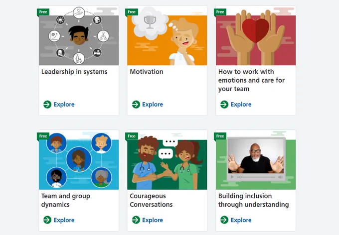 A preview of the course page on bitesize showing courses including leadership, motivation, having courageous conversations and inclusion.