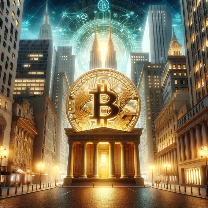 AI-generated image illustrating the dominance of Bitcoin on Wall street markets.  