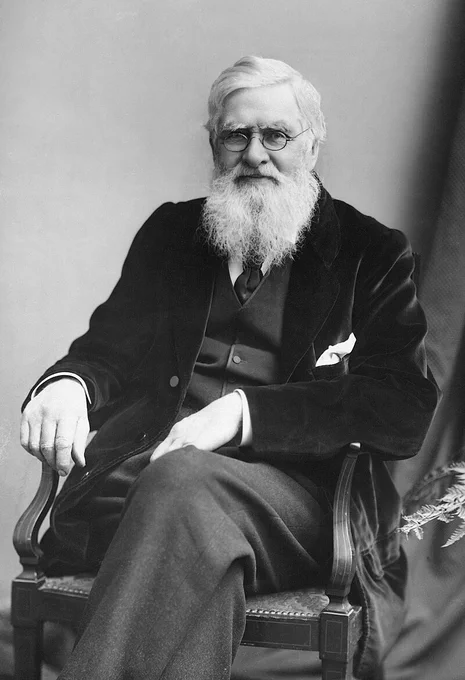 Distinguished looking 19th century gentleman with white hair and a beard, sitting in a chair with a dark velvet jacket on. 