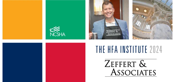 Text reading, "HFA Institute 2024", NCSHA and Zeffert & Associates logos, Jeffrey Promnitz
