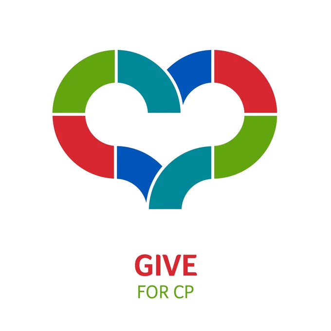 A white background with an icon of a heart and text below, “Give for CP”